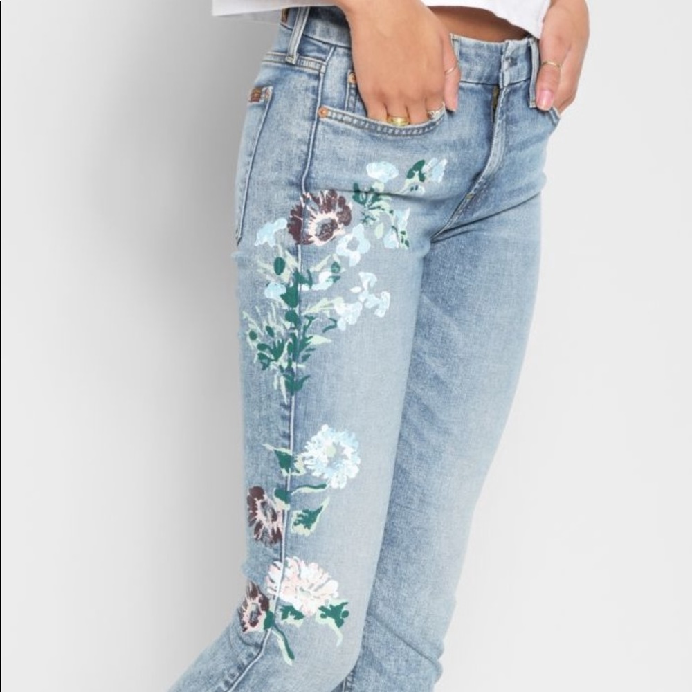 7 for all Mankind Hand Painted Floral Jeans